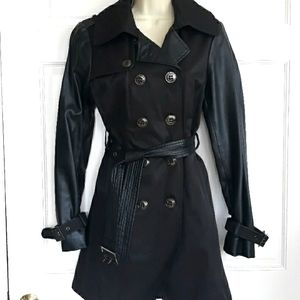 Steve Madden trench coat in black with faux leather sleeves